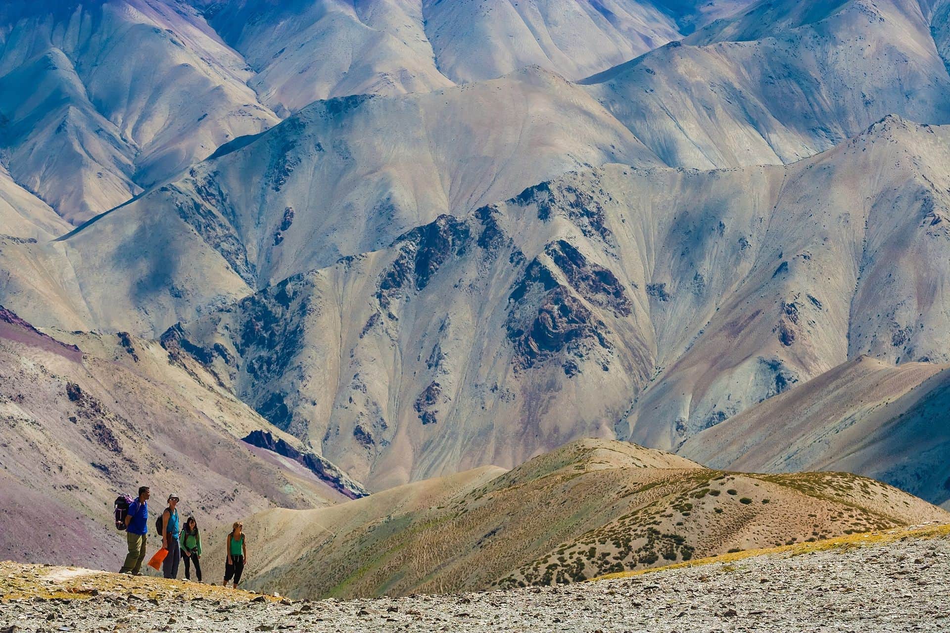 Group of fellow trekkers in Himalayas - Ghanda La pass, Ladakh, India