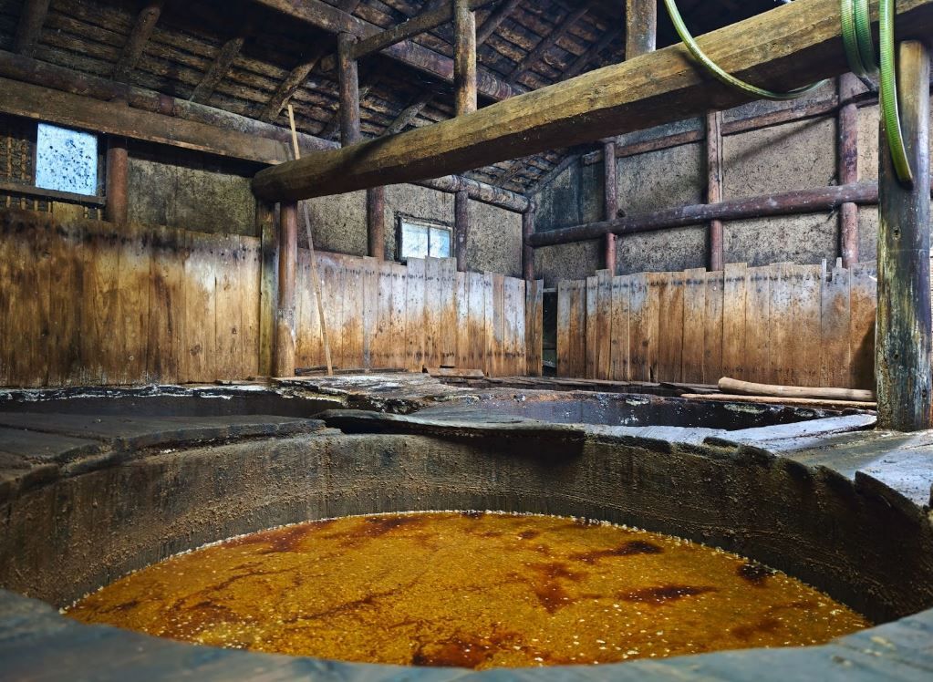 Traditional soy sauce being made in cedar vats, Asuka, Japan © Dre Roelandt