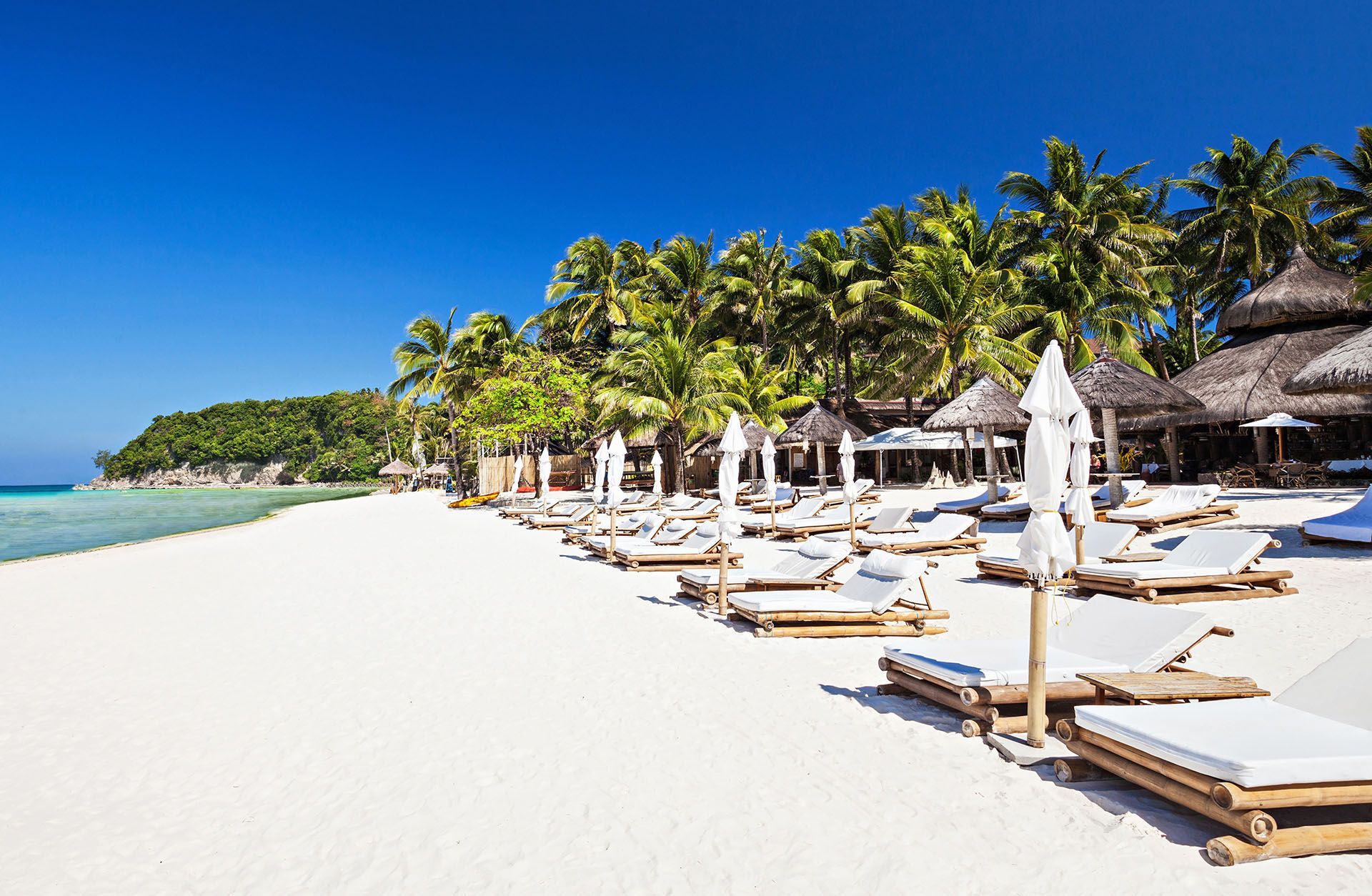 Sun beds on a lonely beach, Boracay