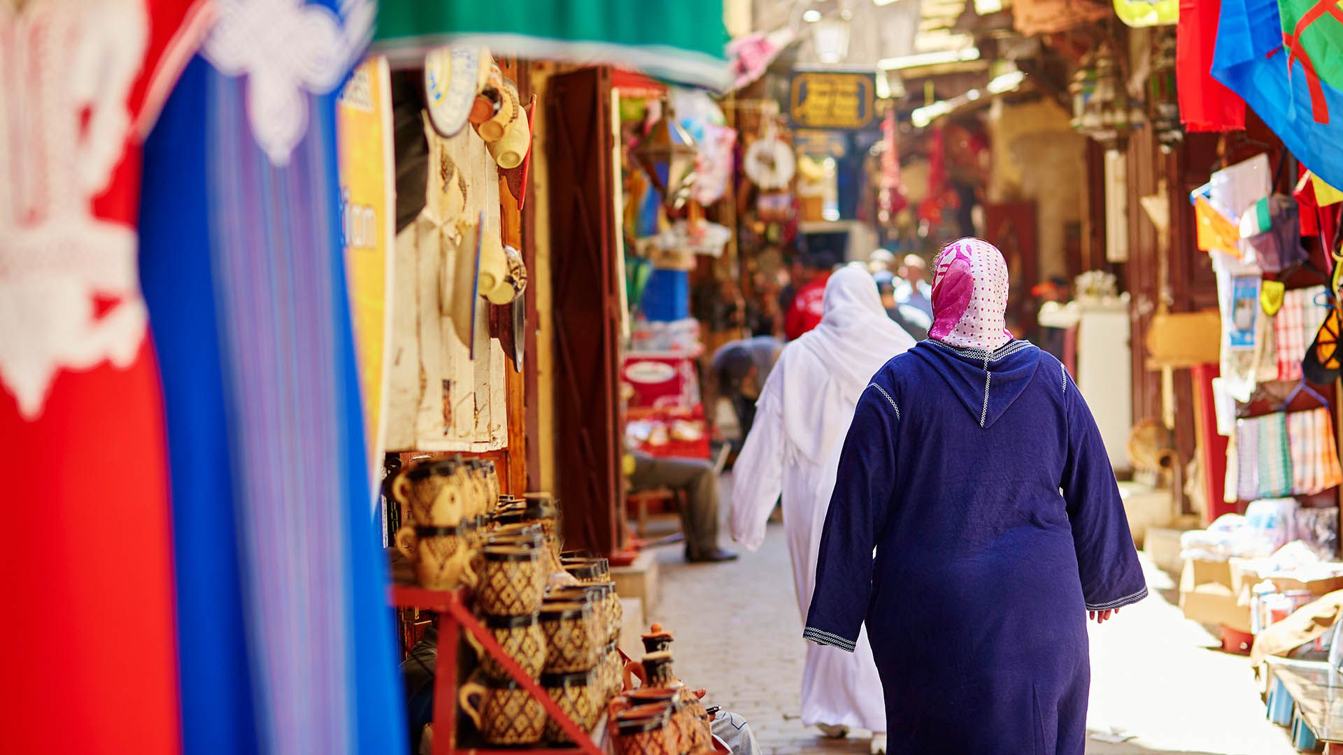 Women on Moroccan market (souk) in Fes, Morocco