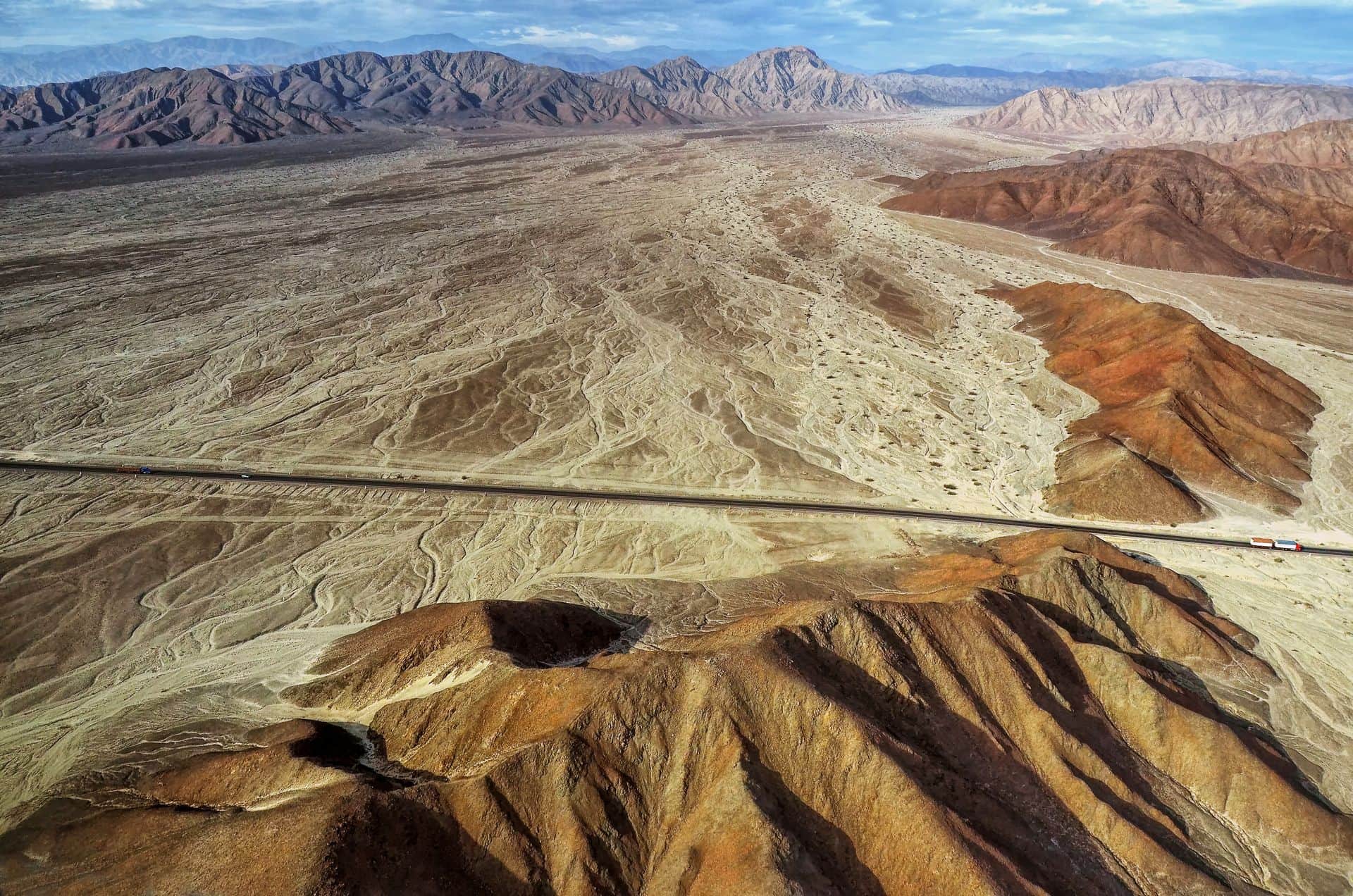 The pan-American highway crossing the Nazca desert, Peru