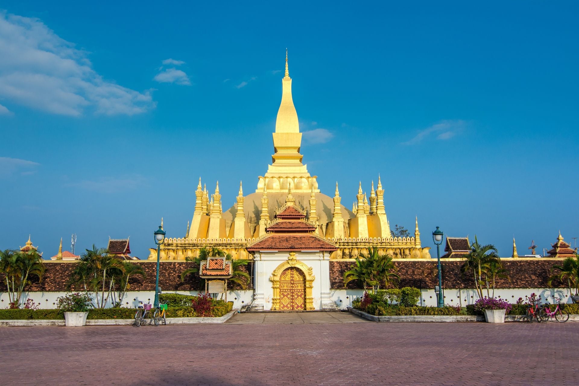Pha That Luang, 'Great Stupa' is a gold-covered large Buddhist stupa in the centre of Vientiane, Laos. It is generally regarded as the most important national monument in Laos and a national symbol.