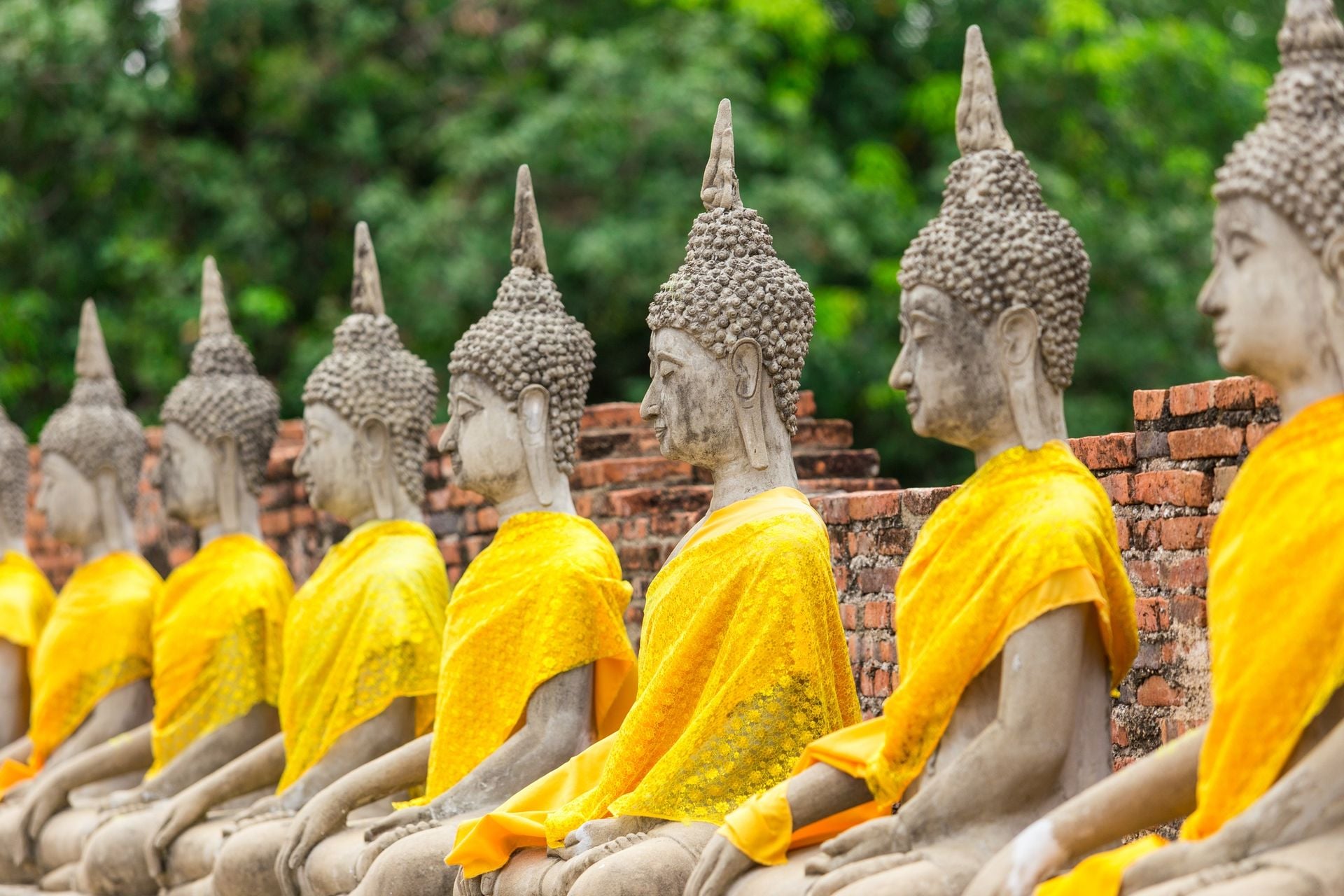 Old buddha statue in buddha temple at Wat Yai Chaimongkol Ayuthaya Thailand