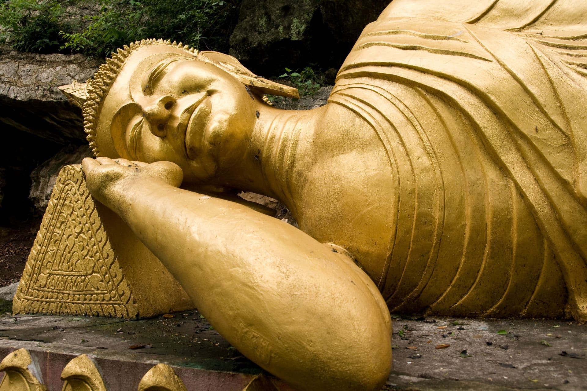 Gold Sleeping Buddha,Phou Si Hill, Luang Prabang, Laos, Asia