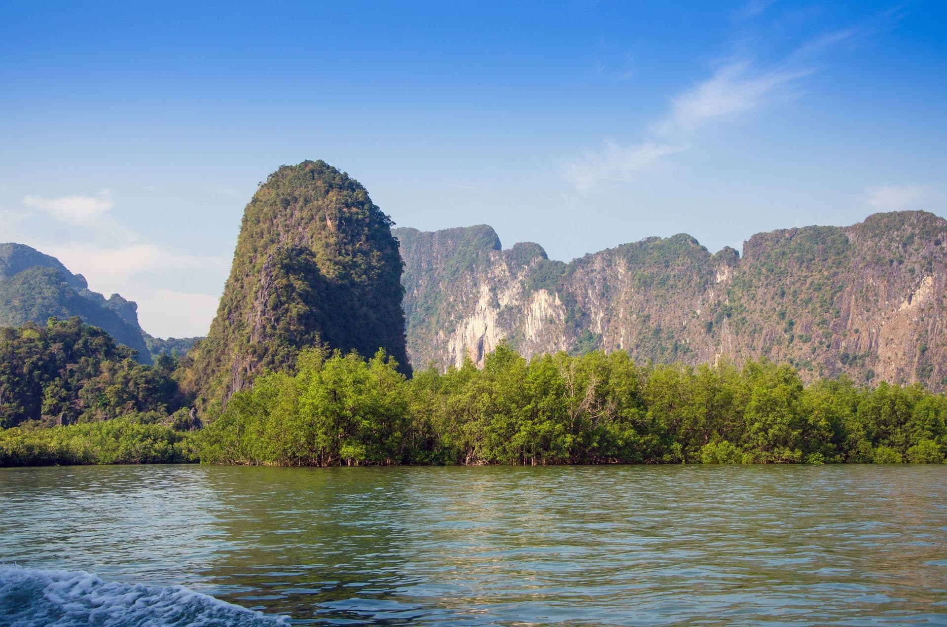 Idyllic island with mangrove forest of Phang Nga National Park in Thailand