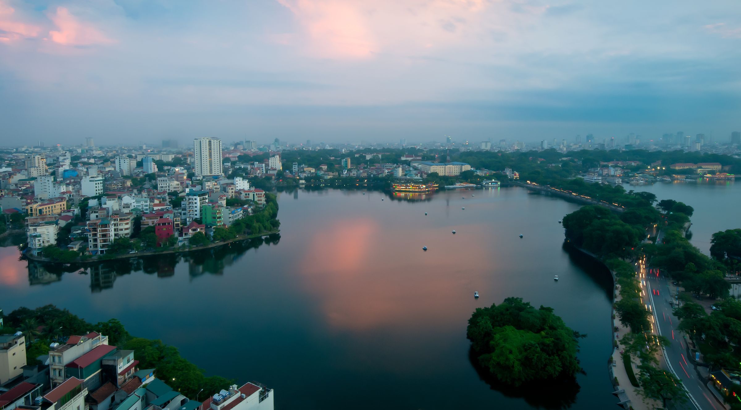 Skyline of Hanoi in Vietnam late in the evening