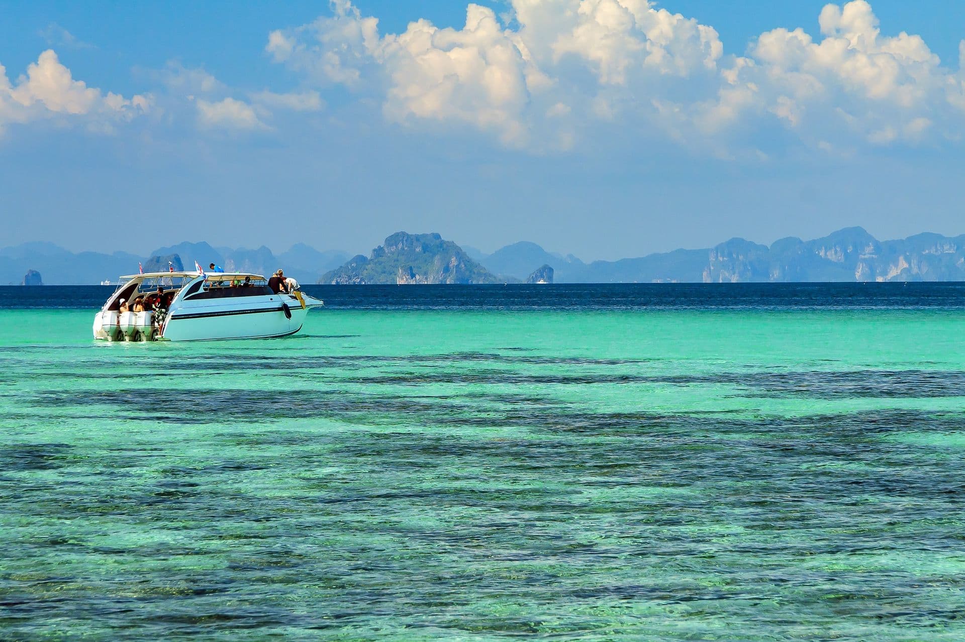 Speed boat in tropical sea, Krabi, Thailand