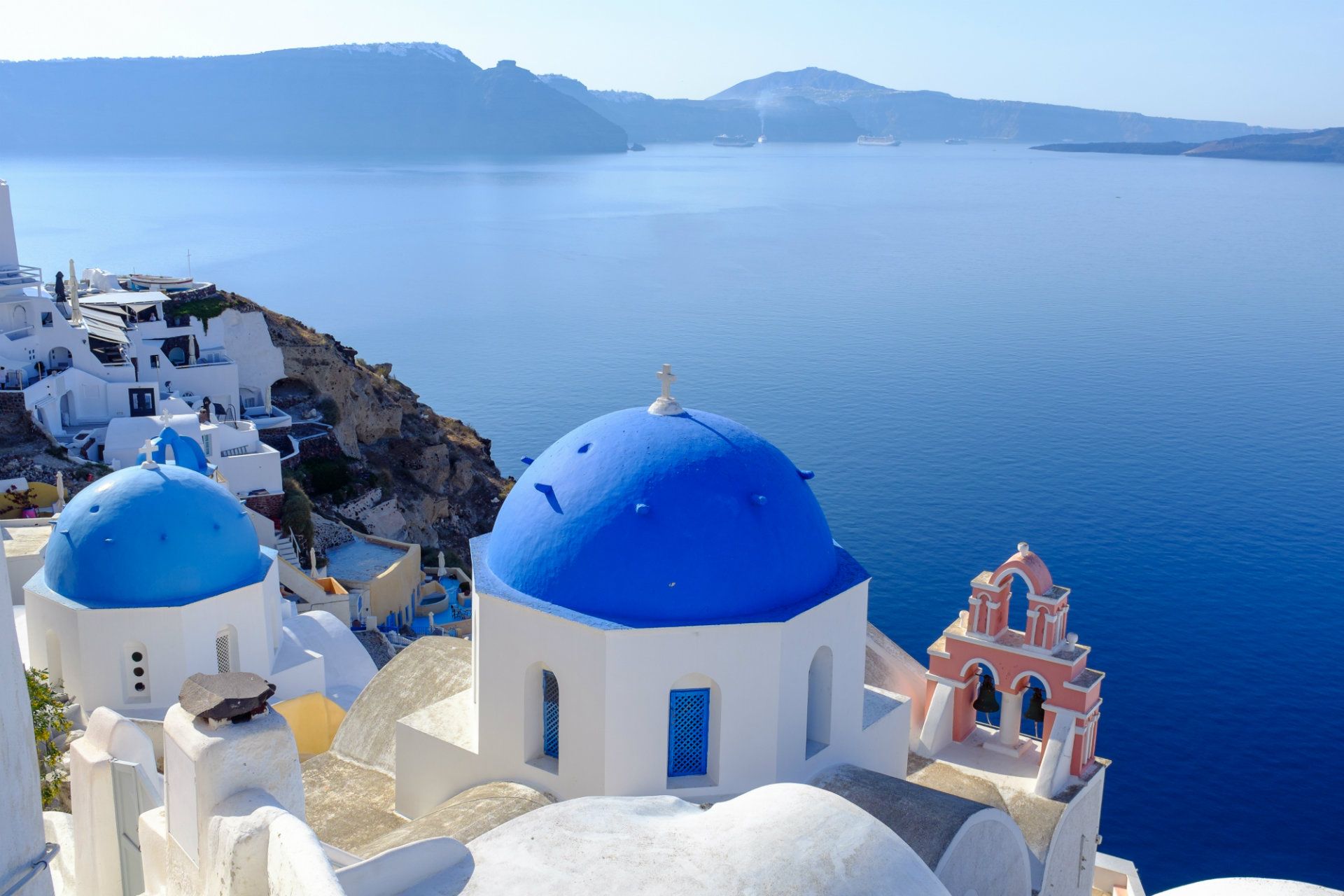 The iconic blue-domed churches of Oia, Santorini