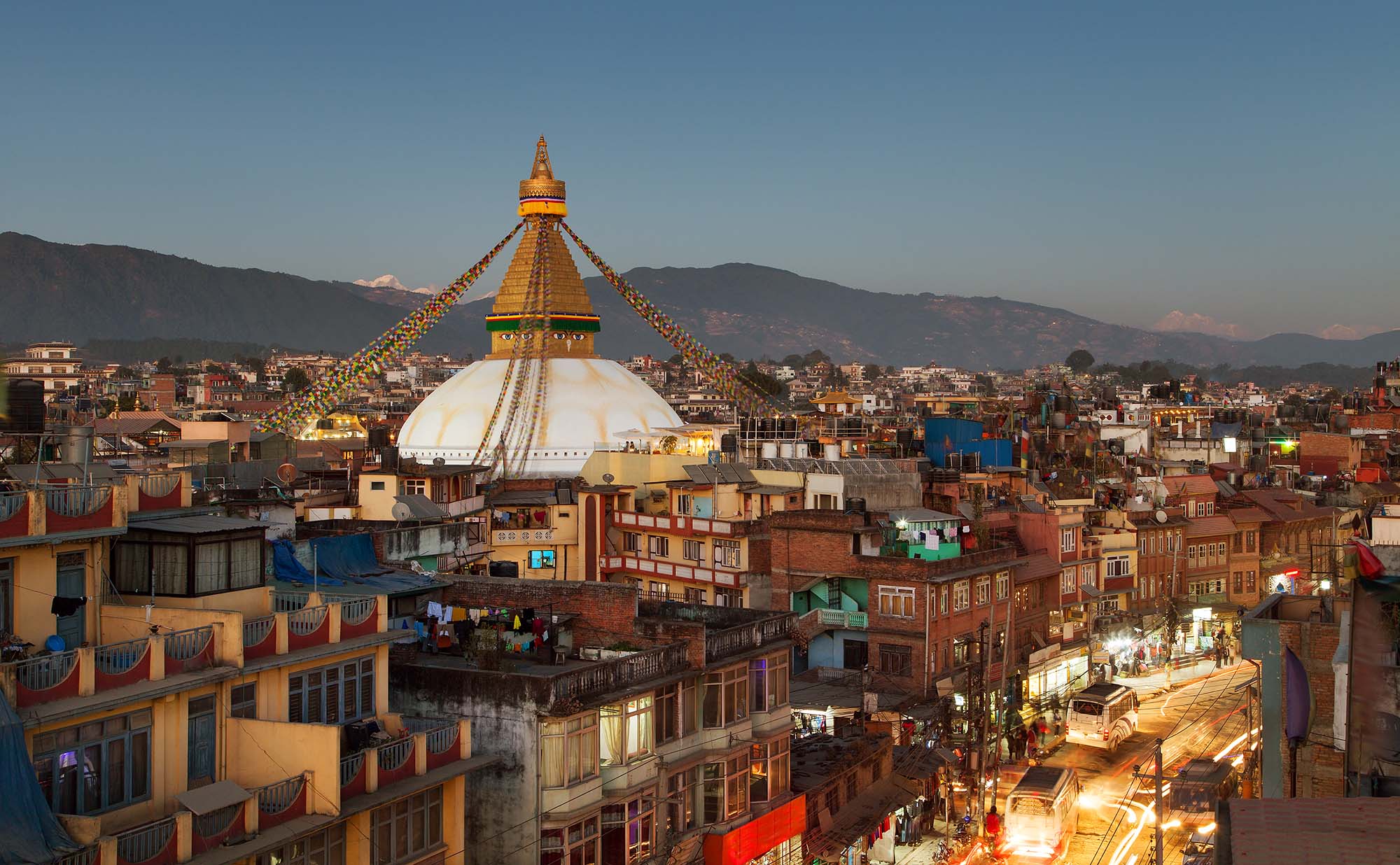 Evening or night view of Boudha, Bouddha, boudhanath or Bouddhanath stupa - Kathmandu - Nepal