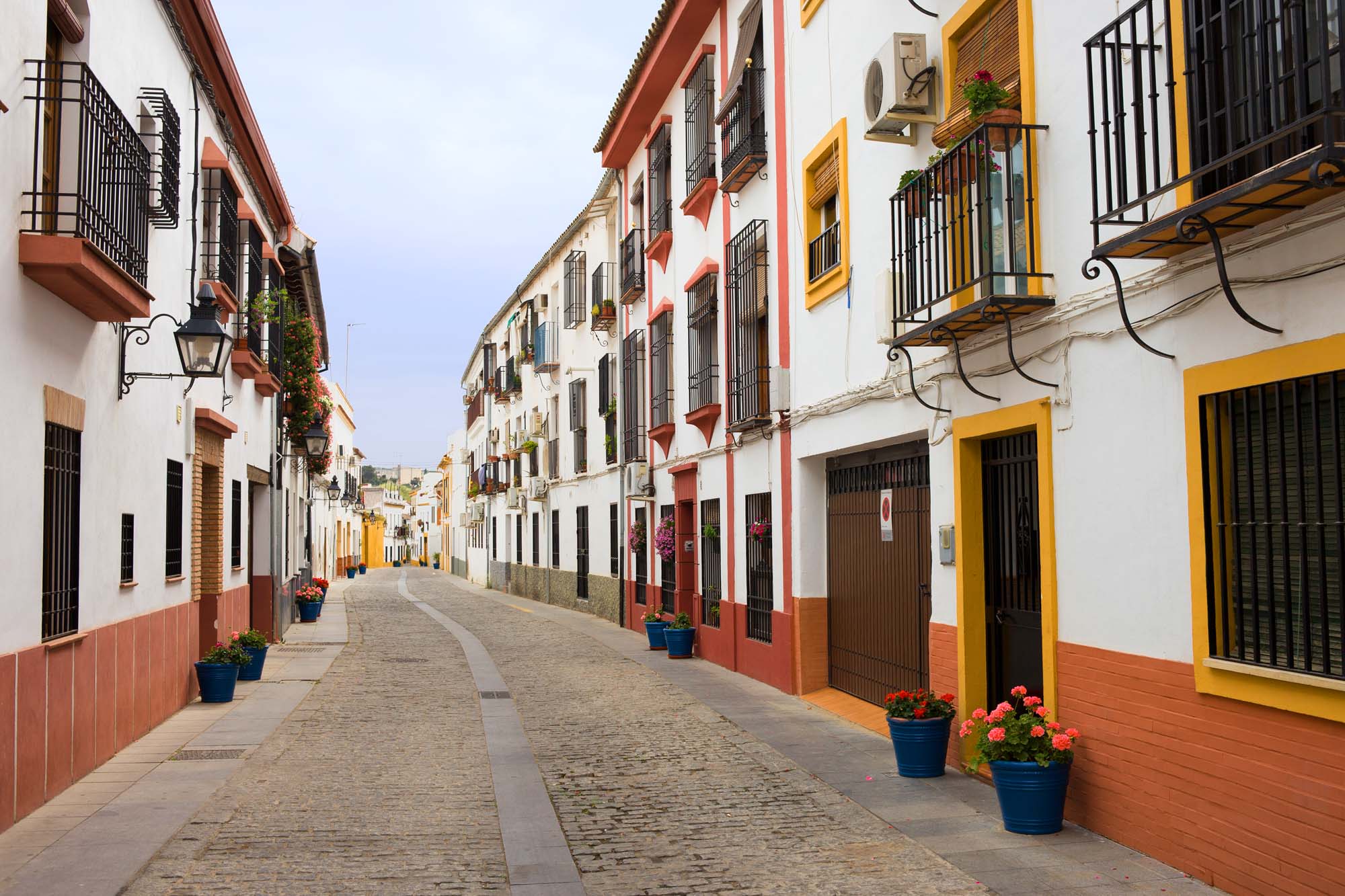 Traditional residential architecture on a tranquil scenic street in the Old Town of Cordoba