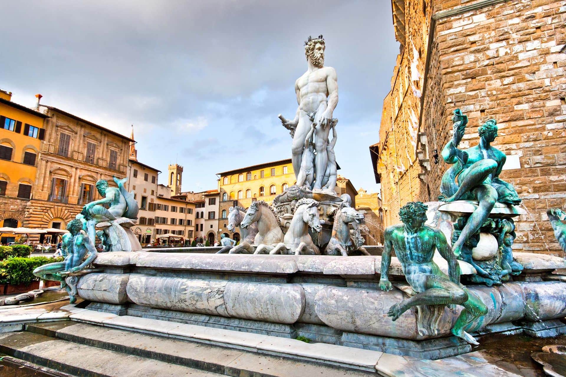 Famous Fountain of Neptune on Piazza della Signoria in Florence
