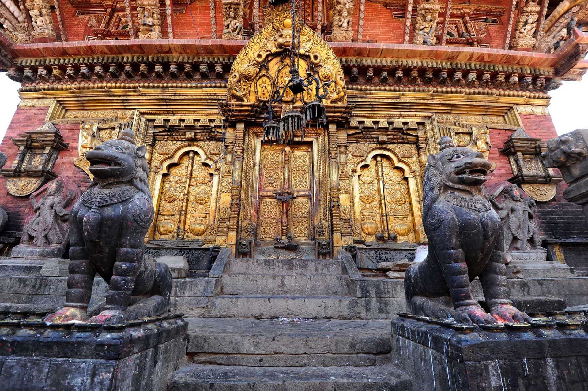 Closeup of Hindu temple gate in Changu Narayan - Nepal
