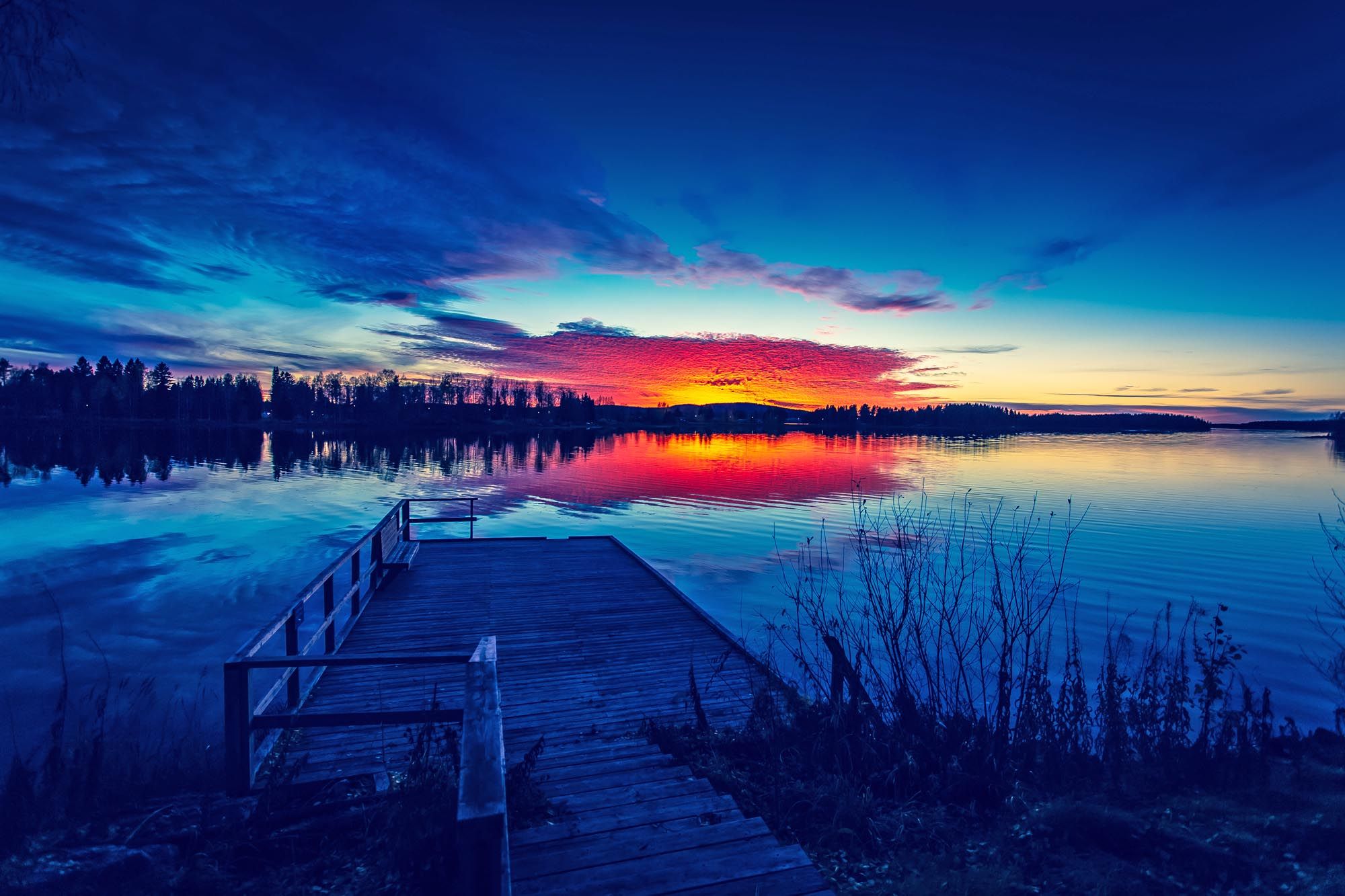 Colorful autumn sunset landscape in Finland.
