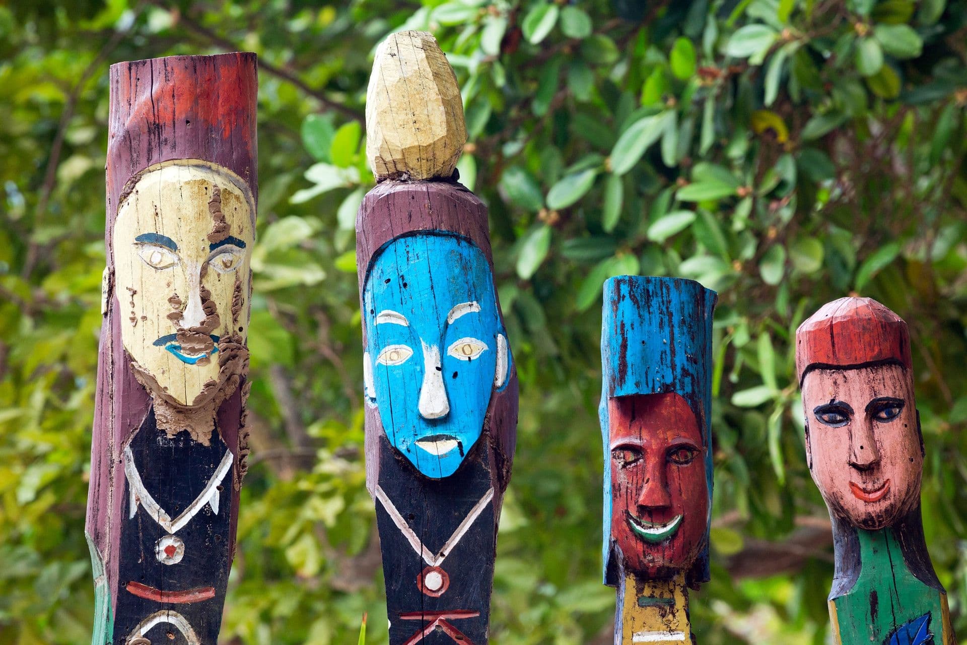 colorful totem representing the spirits which protect the moken (sea-gypsy) of the andaman sea, thailand, koh surin island.