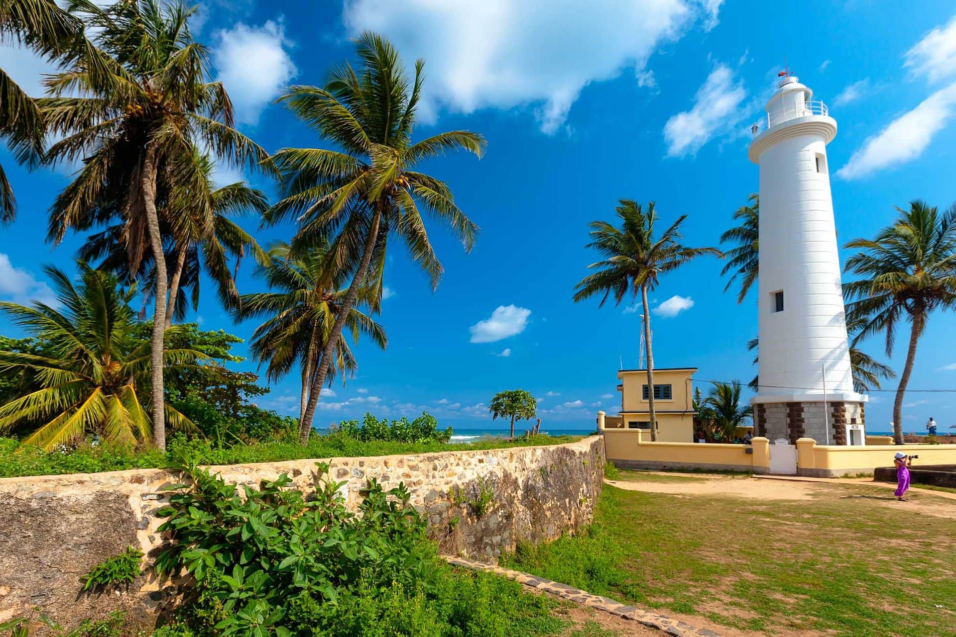 Scenic view at white lighthouse in Galle fort, Sri Lanka during sunny day