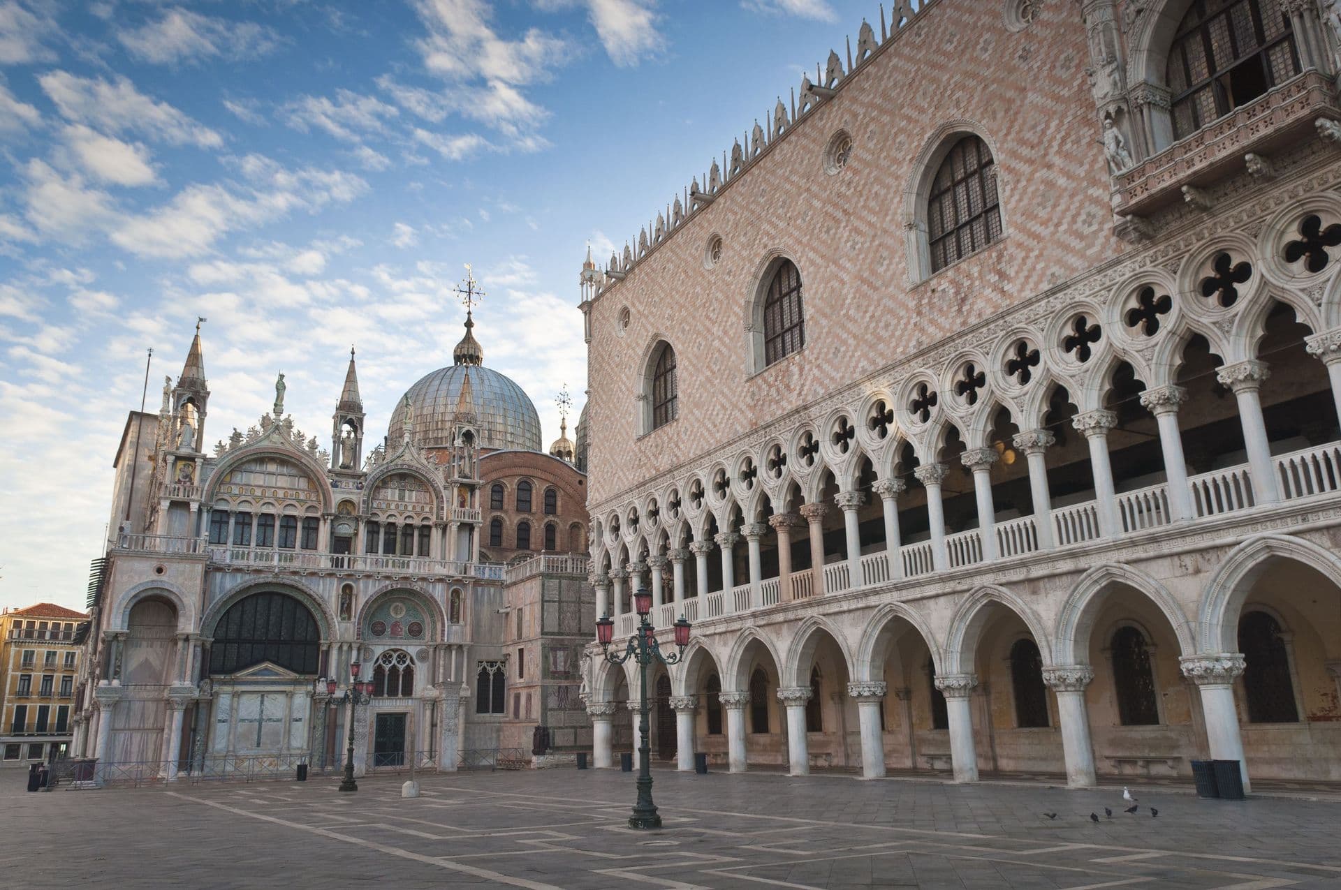 St Mark's Square, Venice. Doges Palace, Campanile, Liberia Sansoviniana and Basilica di San Marco all visible.