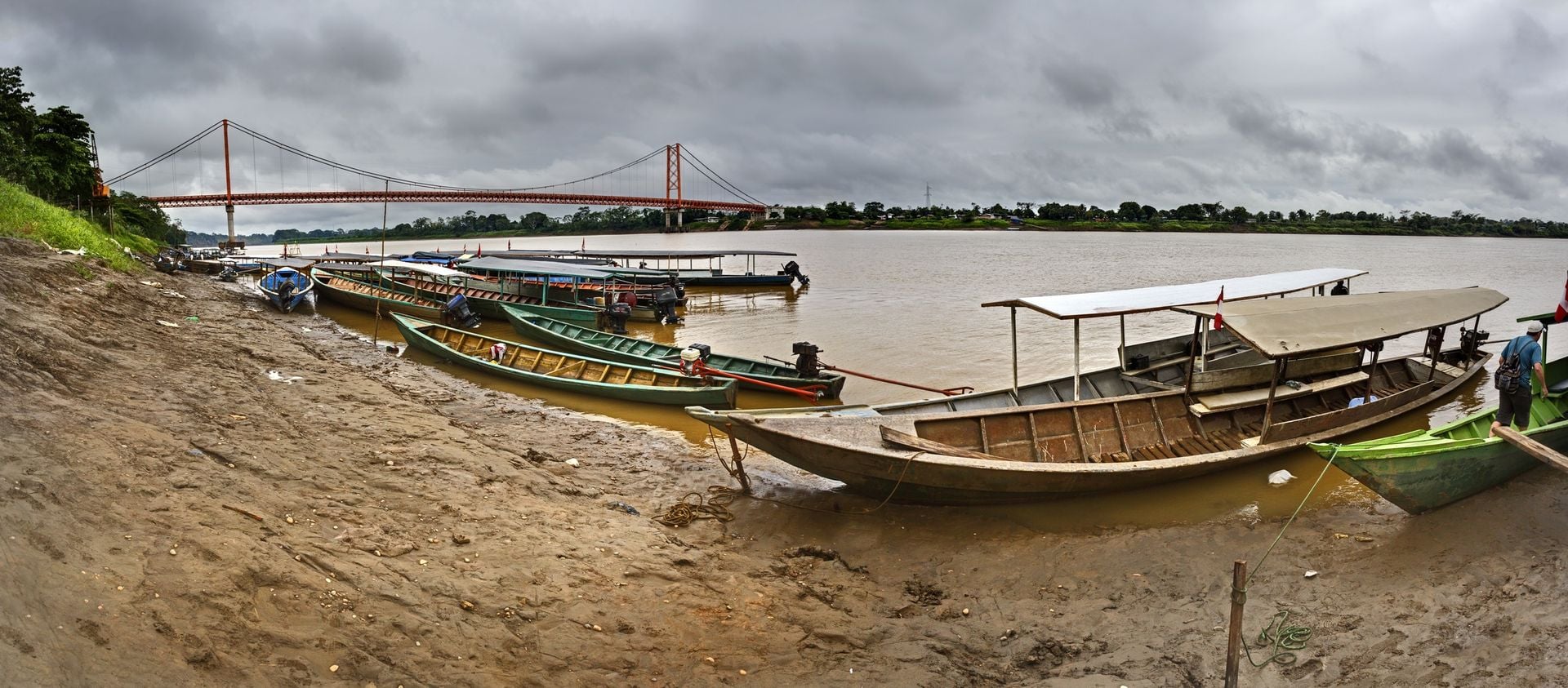 View of a boats pier in the Madre de Dios River, Puerto Maldonado, Peru.