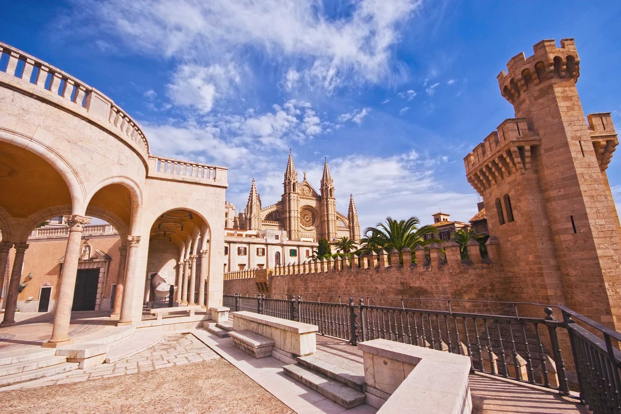 Palma de Mallorca - main landmarks: La Seu Cathedral and Almudaina castle from the terrace of Palau March Museu