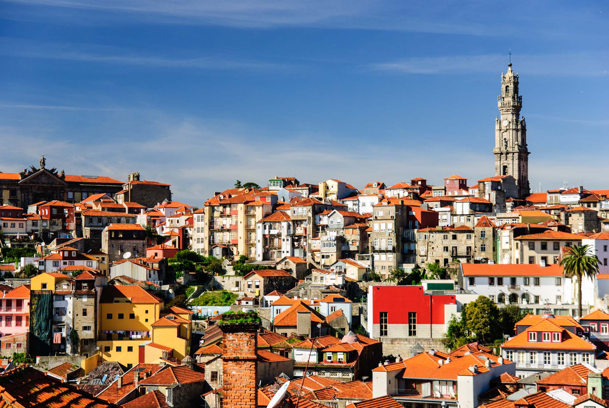 Porto cityscape with Clerigos tower,