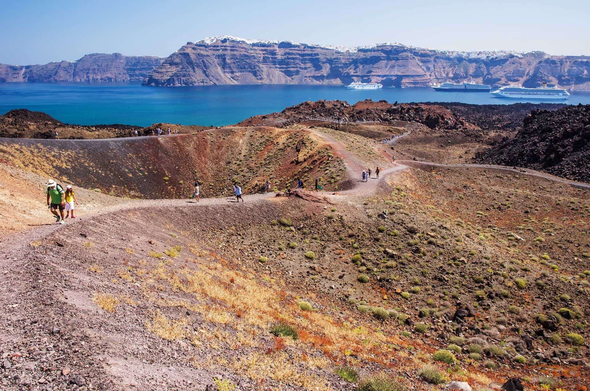 Excursion over the lava fields of Santorini's volcano