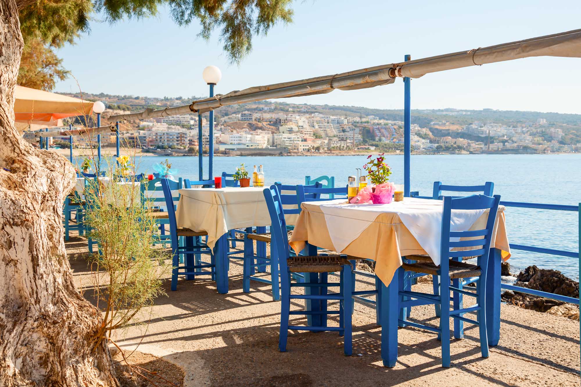 Empty greek cafe terrace in Heraklion
