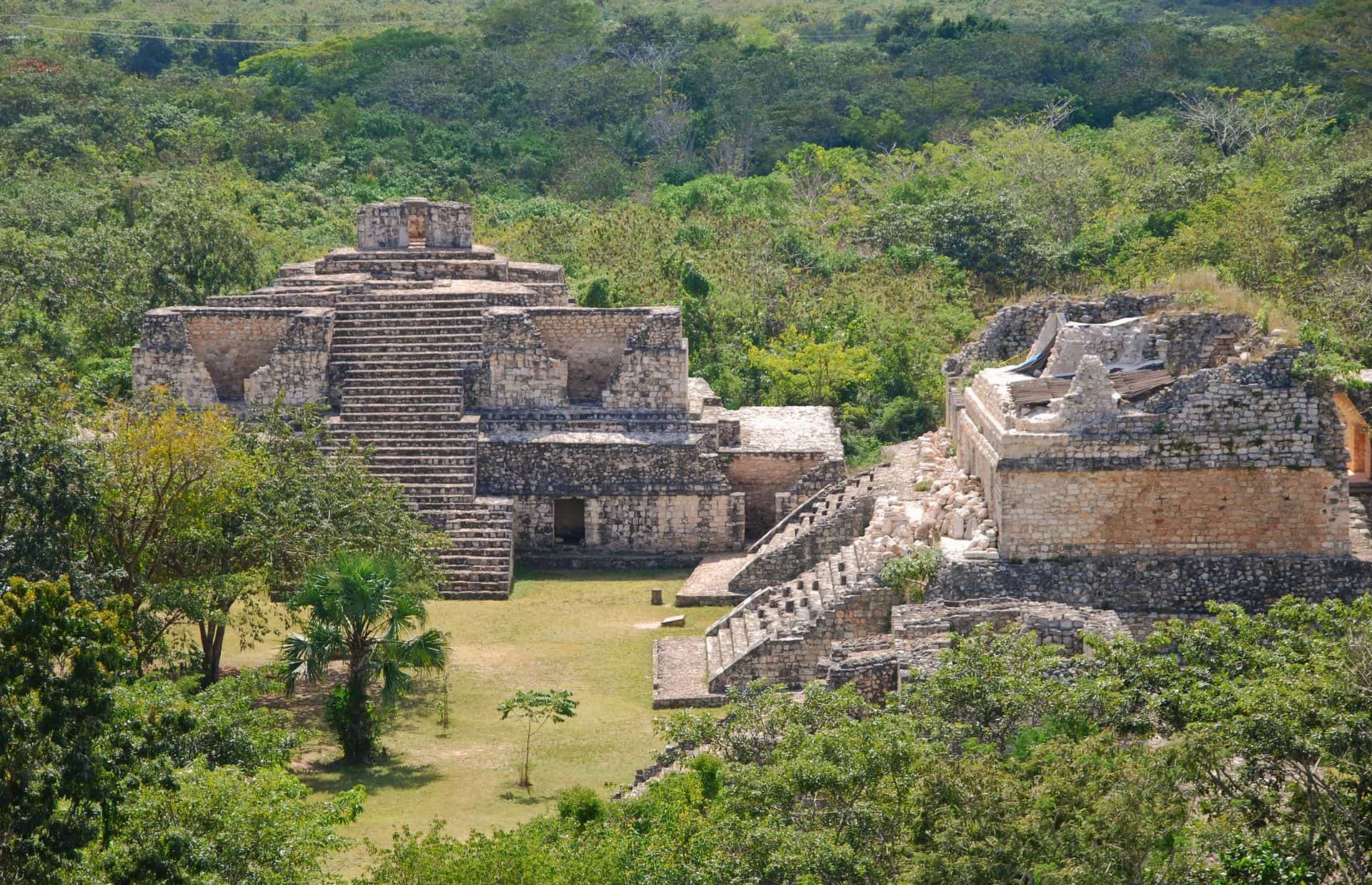 View of Oval Palas from on top of the Acropolis at Ek Balam