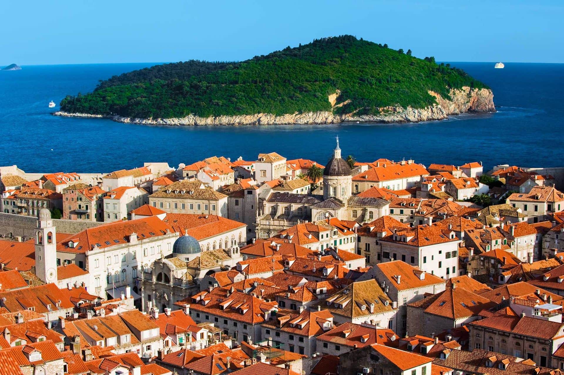 Lokrum island and Walled City view of Dubrovnik, Croatia