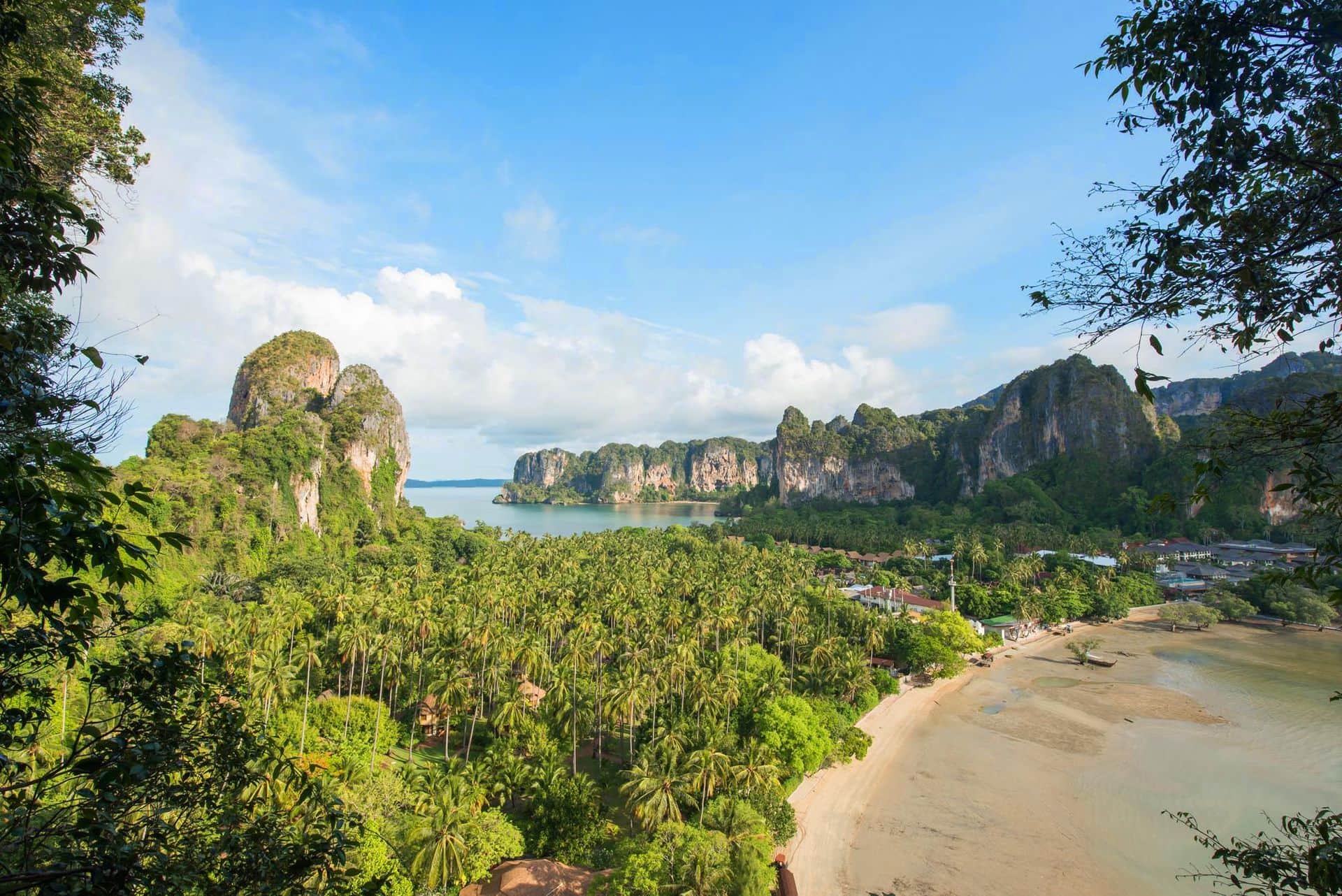 Aerial panoramic view from cliff on railay beach krabi thailand