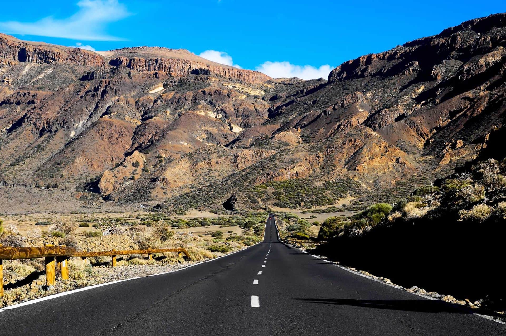 Desert Lonely Road Landscape in Volcan Teide National Park, Tenerife
