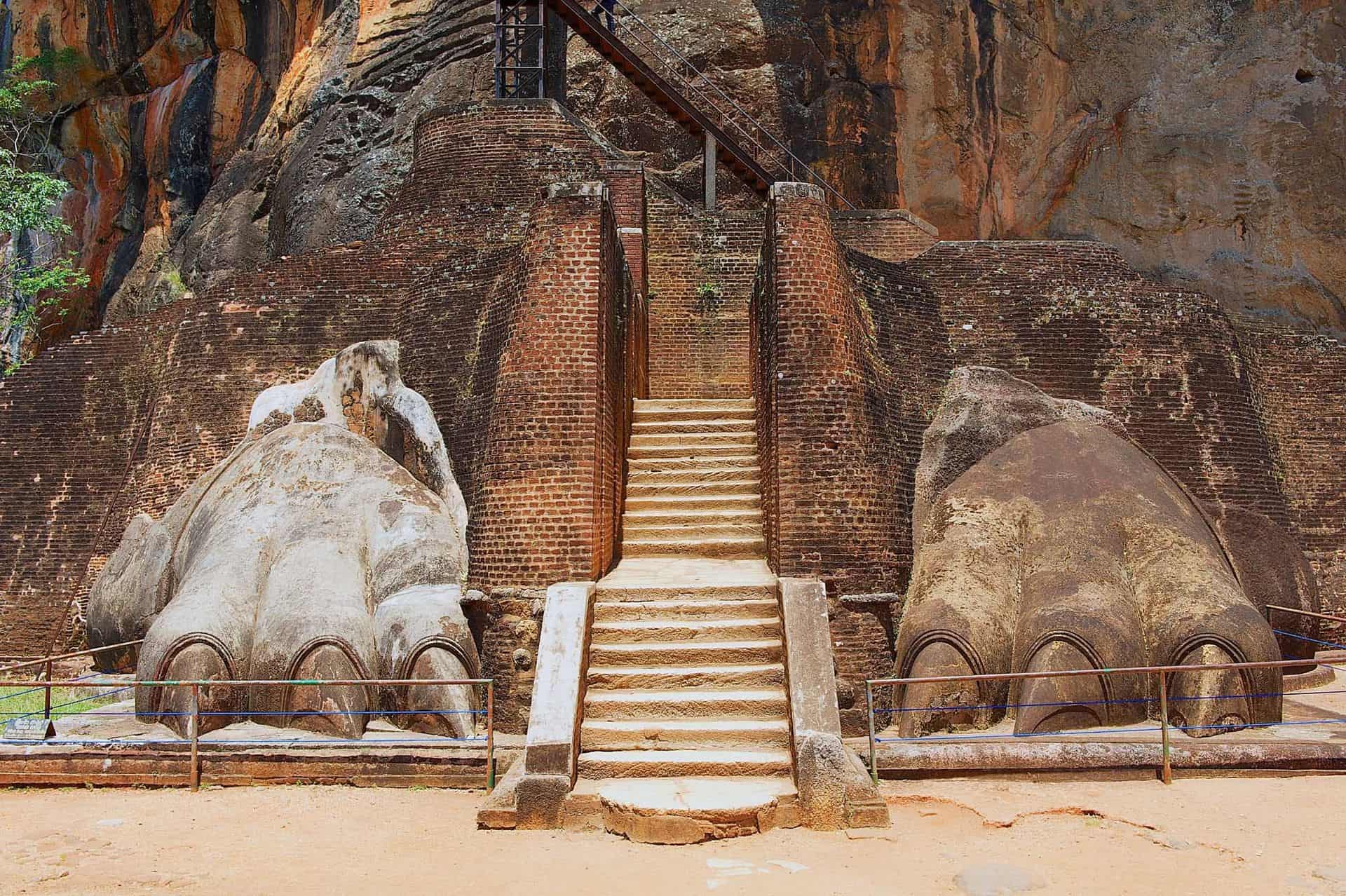 Exterior of the entrance to the Sigiriya Lion rock fortress in Sigiriya