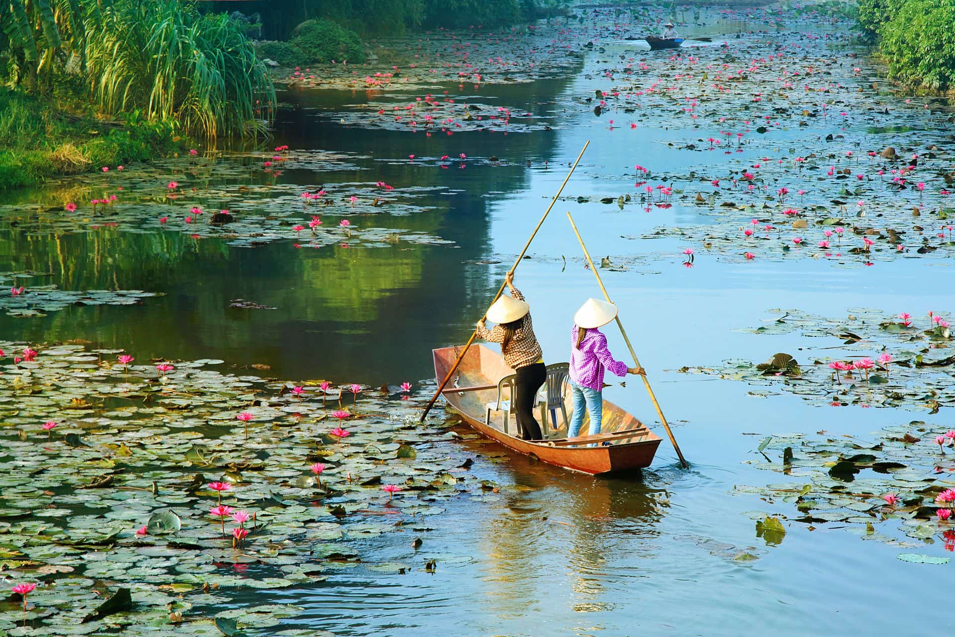 Yen stream on the way to Huong pagoda in autumn, Hanoi, Vietnam. Vietnam landscapes.
