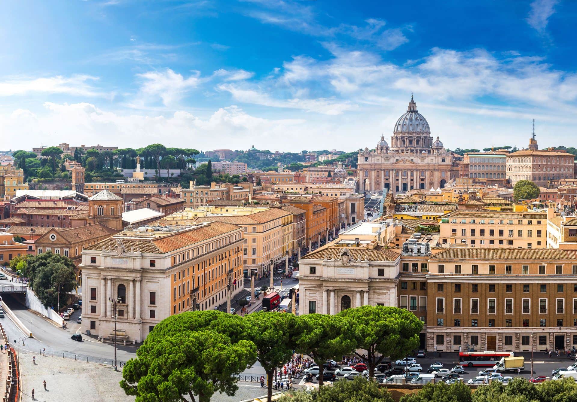 Panorama of Rome and Basilica of St. Peter in a summer day in Vatican
