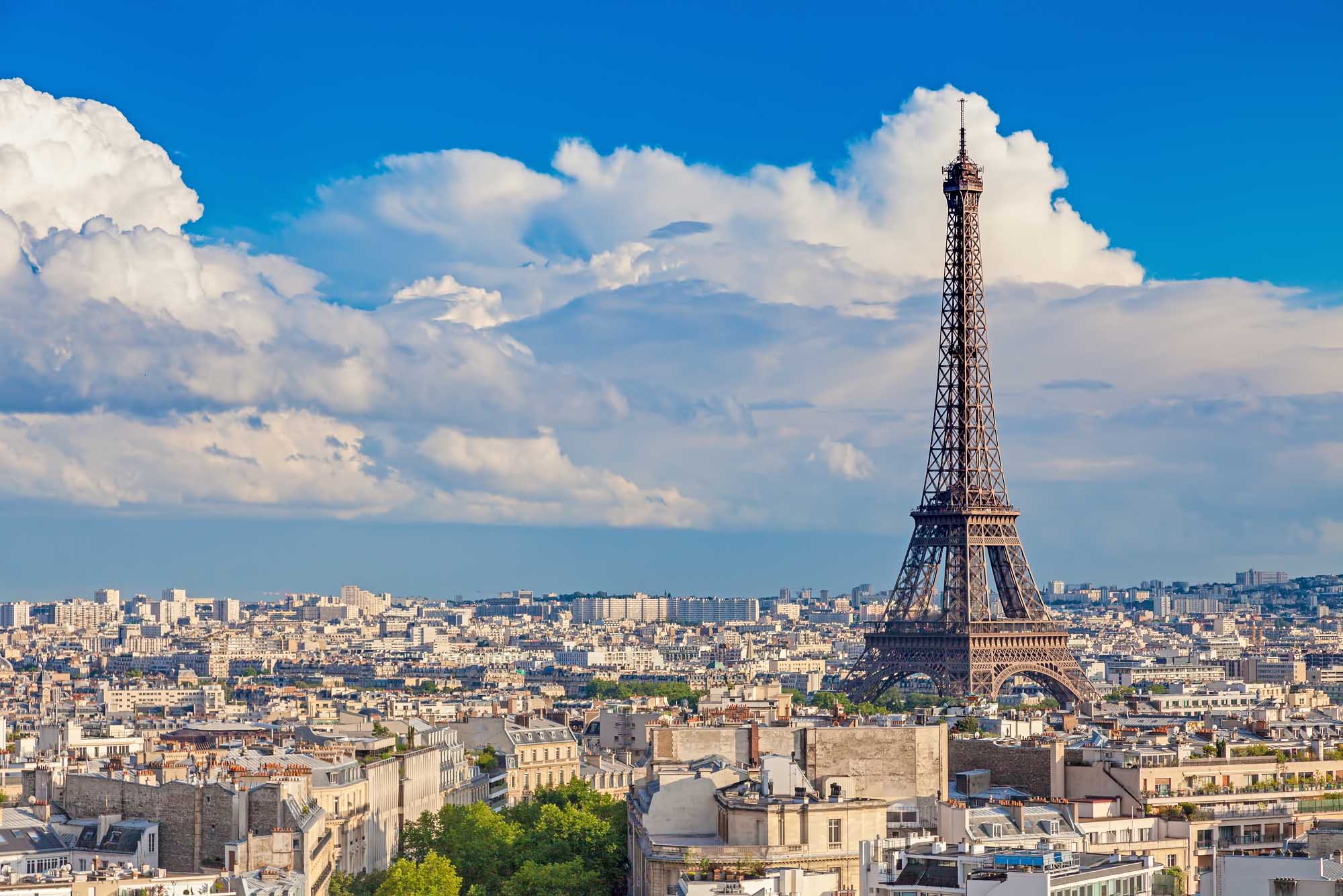 View of Paris with Eiffel tower from The Arc de Triomphe