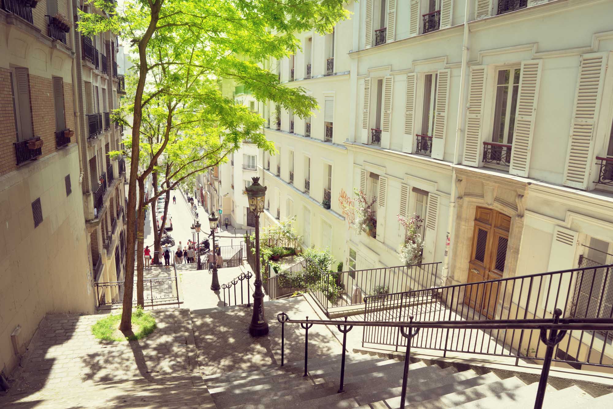 Morning Montmartre staircase in Paris, France