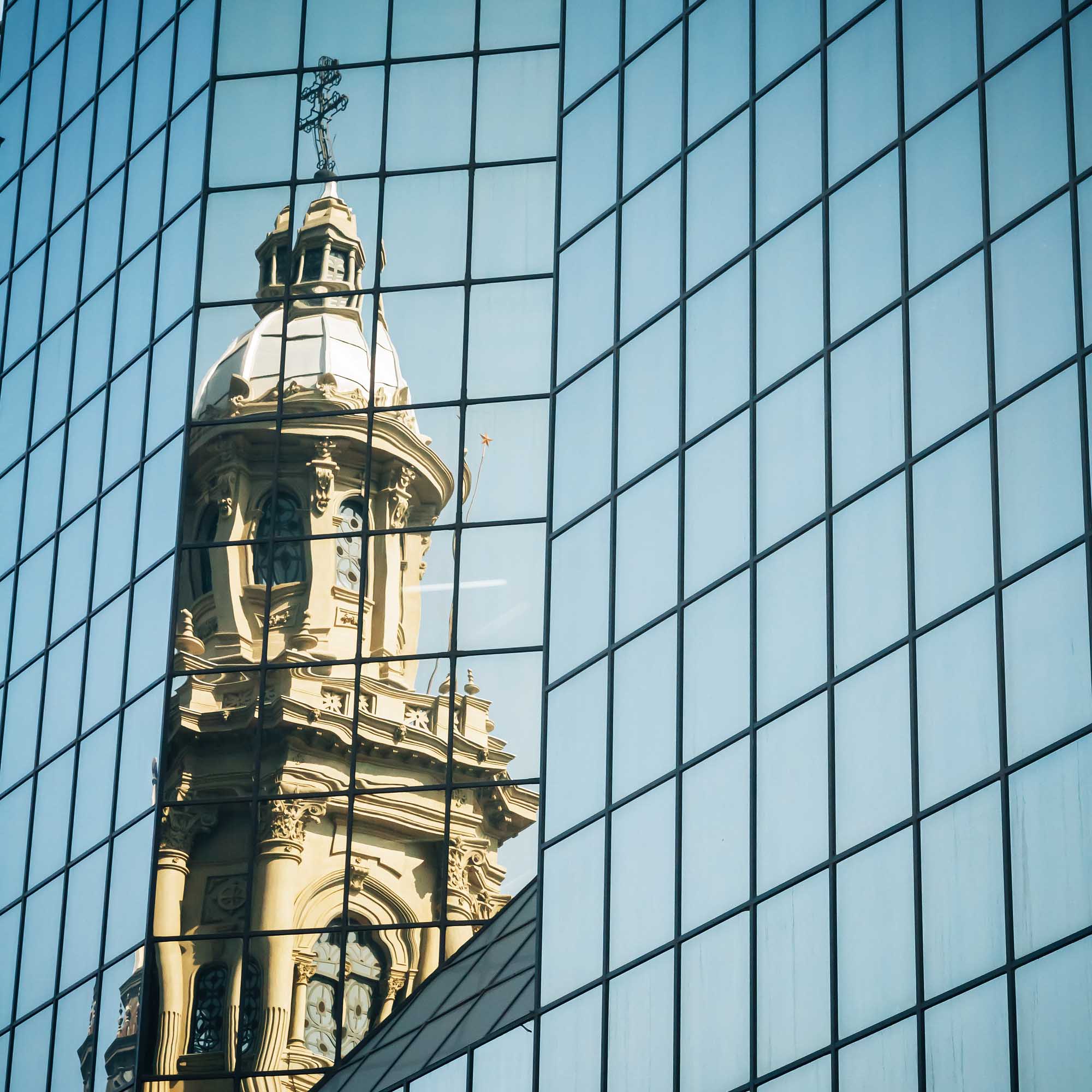 Mirrored building. Santiago de Chile. Plaza de las Armas