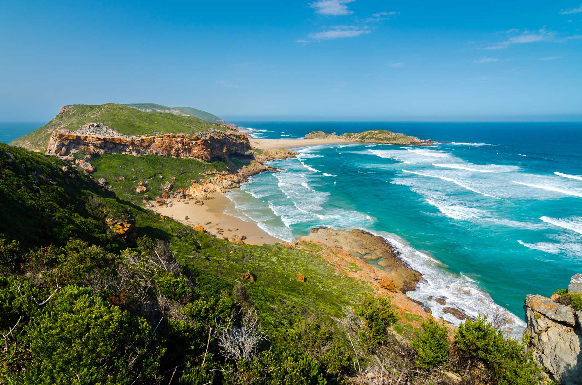 Robberg nature reserve near Plettenberg bay, Garden Route. Wonderful beach and indian ocean waves from above