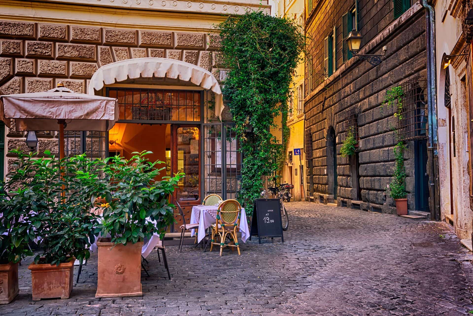 View of old cozy street in Rome, Italy. Architecture and landmark of Rome. Postcard of Rome.