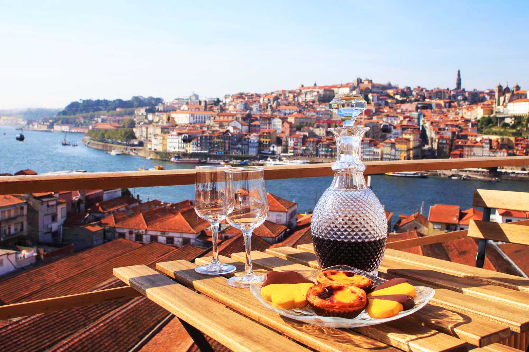 Table with view a wonderful view over the river in Porto, Portugal.