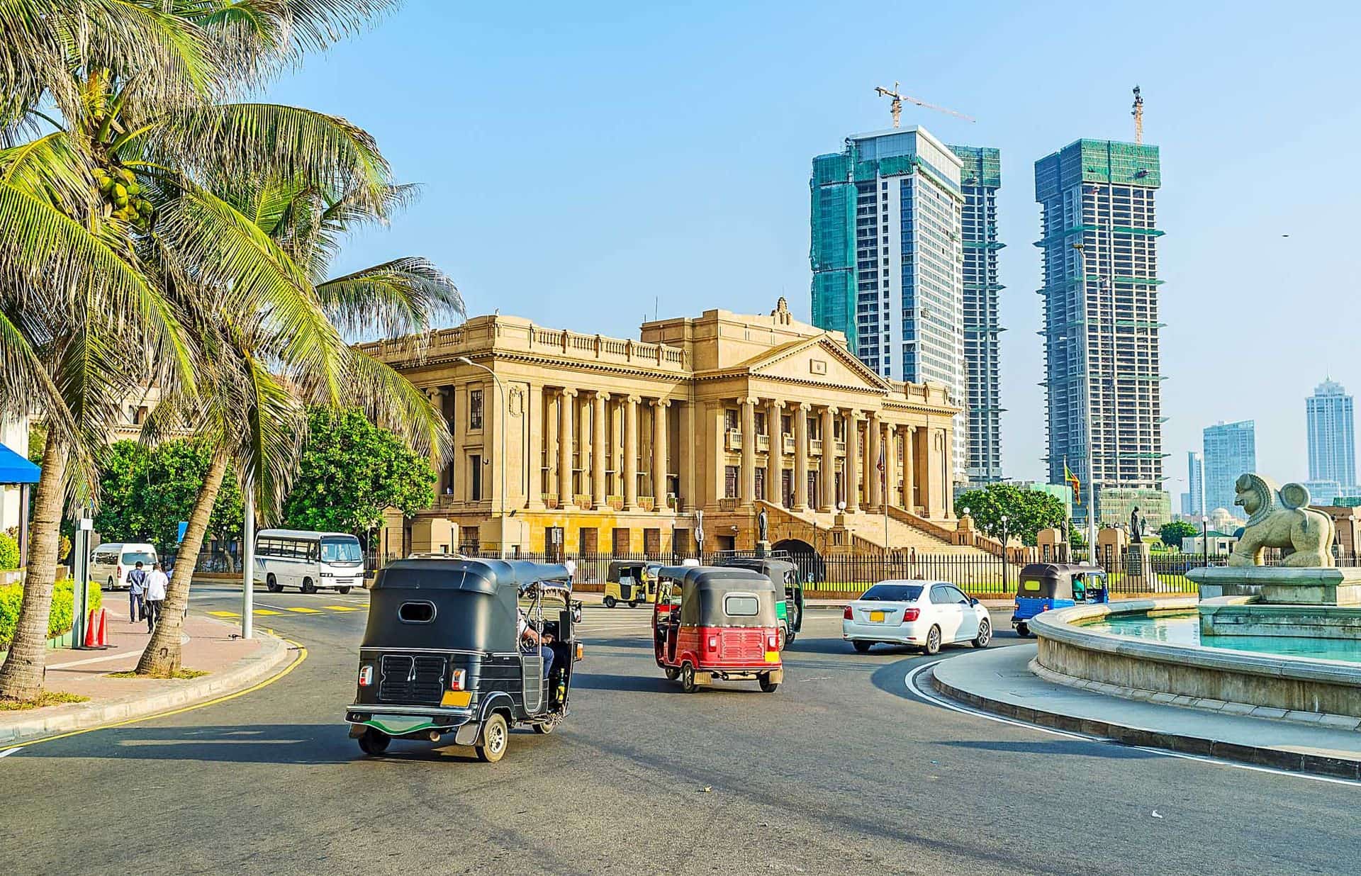 The palace of Presidential Secretariat Office located opposite the scenic Lion fountain on Galle Main Road, stretching along the coast, Colombo, Sri Lanka.