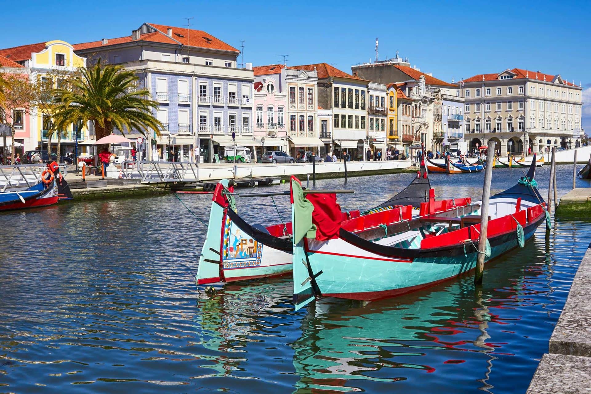 Traditional boats on the canal in Aveiro, Portugal -