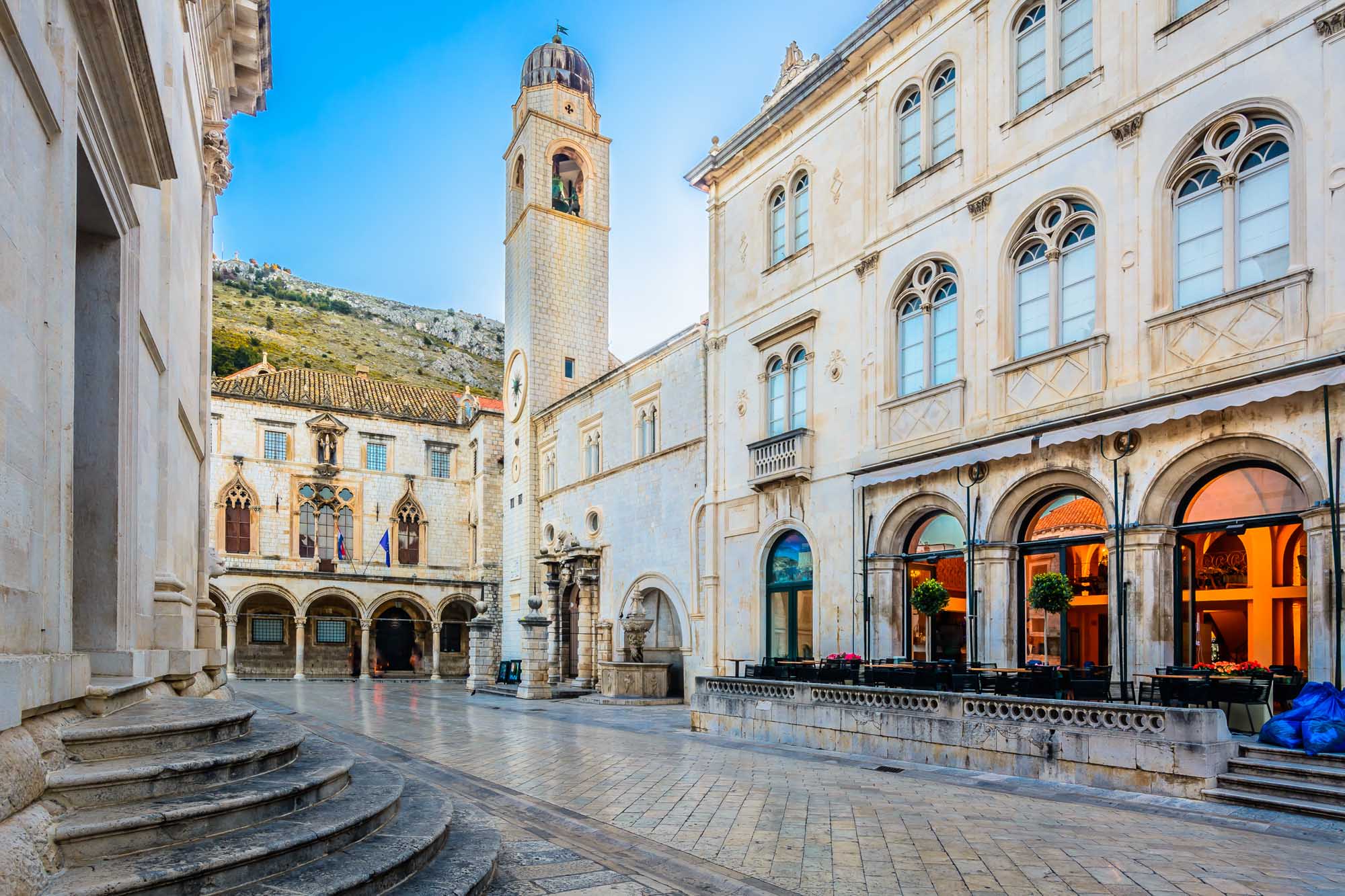 Marble view at historic old square in city center of town Dubrovnik