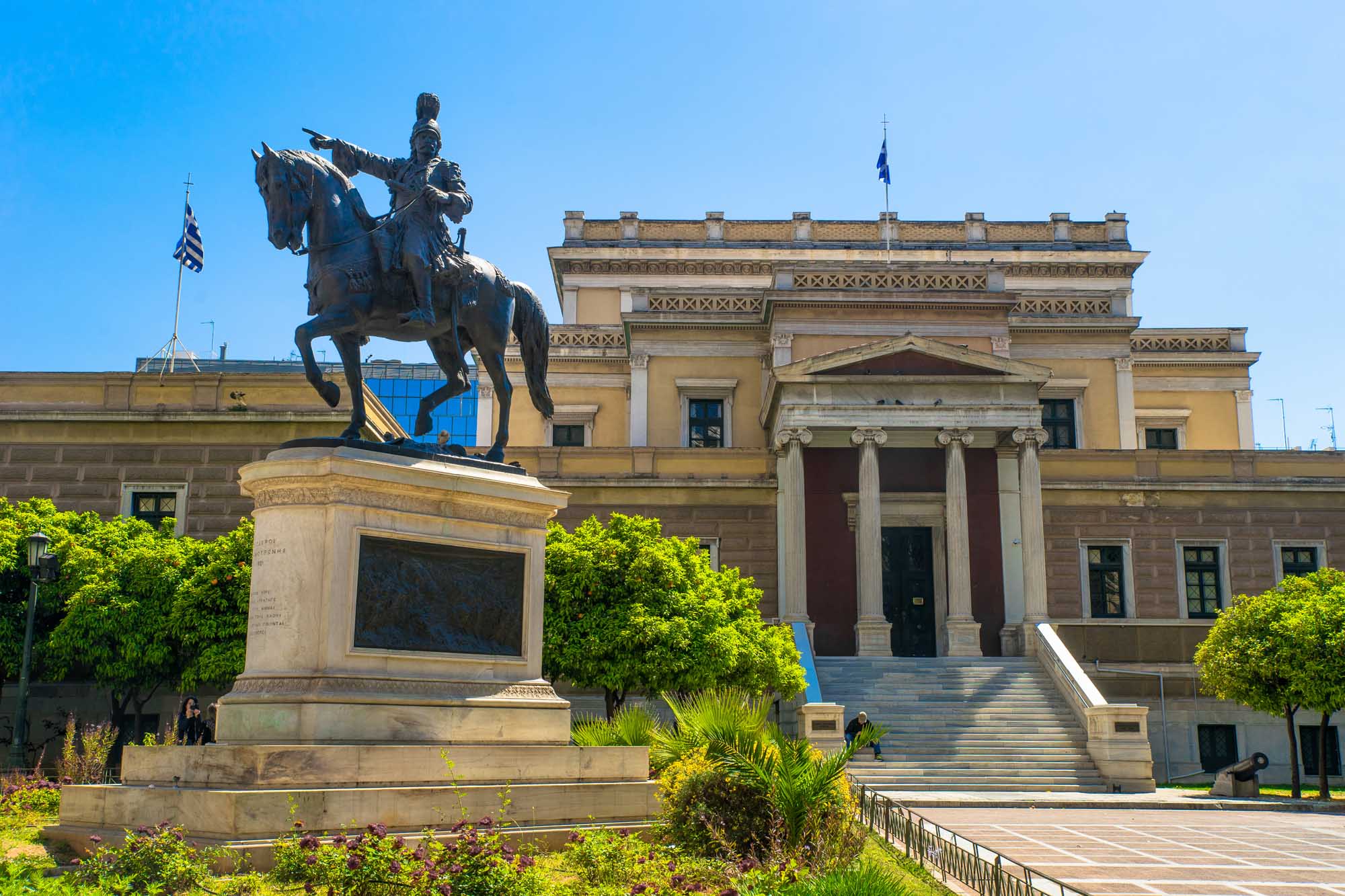 Bronze statue of Theodoros Kolokotronis by Lazaros Sochos, in front of the old Parliament House (now - National Historical Museum) in Athens, Greece