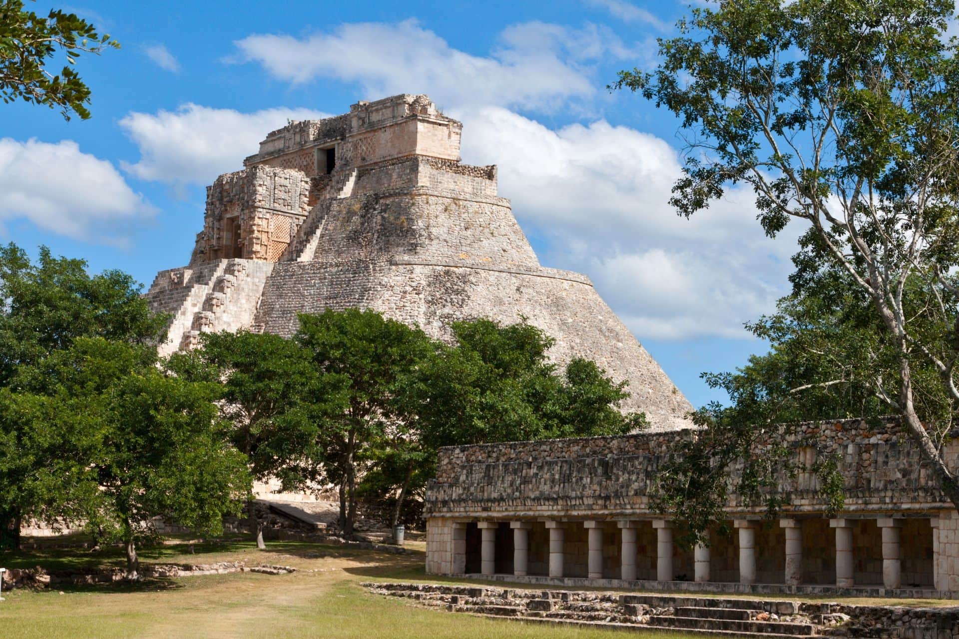 Ancient mayan pyramid (Maya Pyramid of the Magician, Adivino). Uxmal, Merida, Yucatan, Mexico