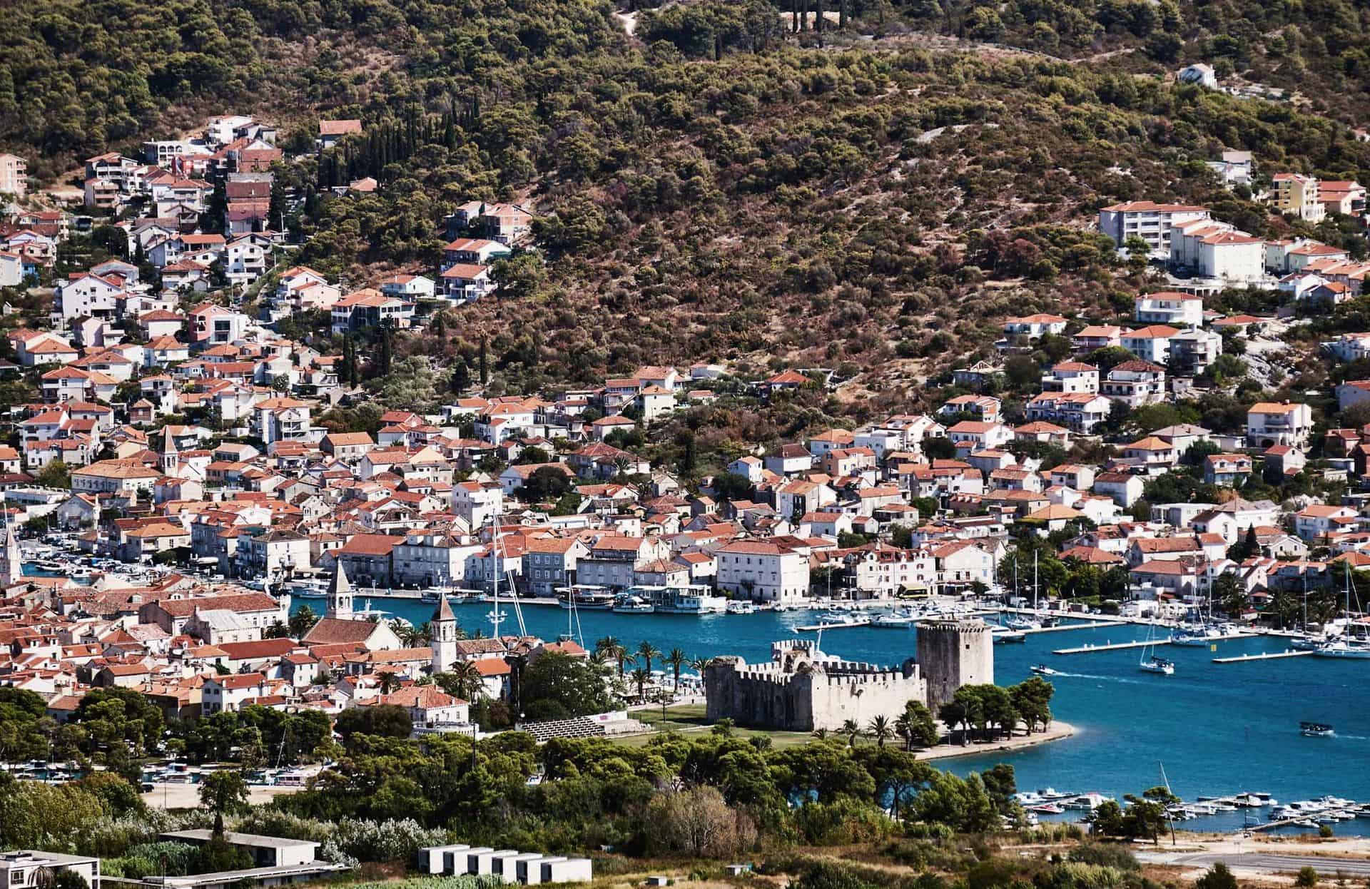 Aerial view of the castle and the city of Trogir in Croatia
