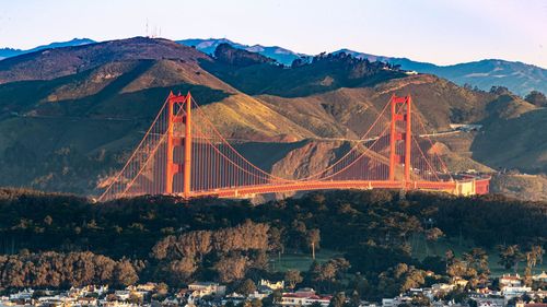 A view of Golden Gate bridge from the top of Twin Peaks mountain, the highest place in San Francisco