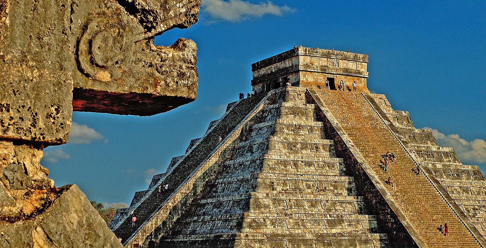Kukulkan’s shadow on the steps of the Pyramid during spring equinox, Chichen Itza, Yucatan Mexico © Shutterstock