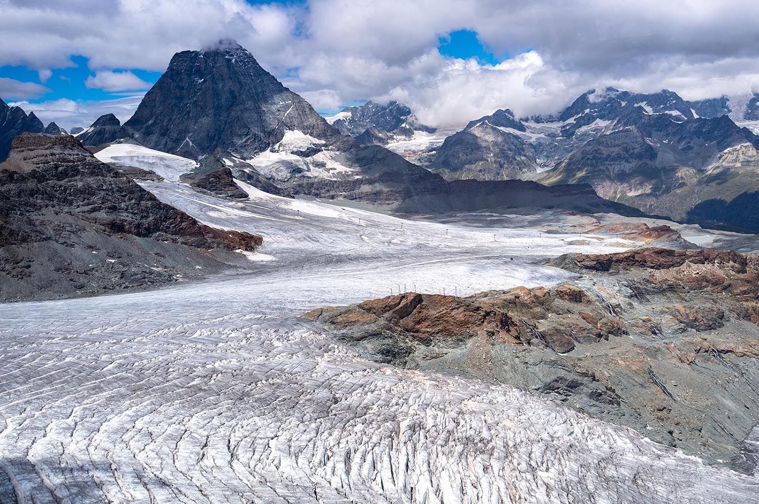 Aerial view of Theodul glacier with Matterhorn in the background in summer © Shutterstock