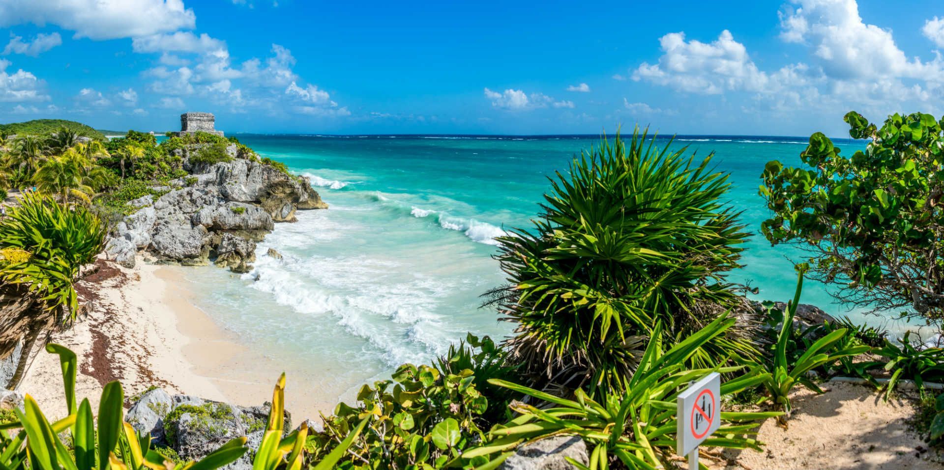 Caribbean coast and Mayan ruins in Tulum